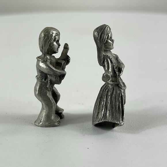 Vintage Pewter Miniature Hawaiian Dancer Hula Girl grass skirt & Boy With Guitar - Picture 4 of 8